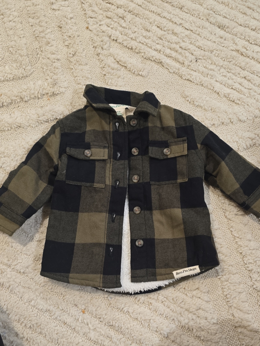 Bass Pro Shops Kids Plaid Sherpa-Lined Jean Jacket - Black & Olive